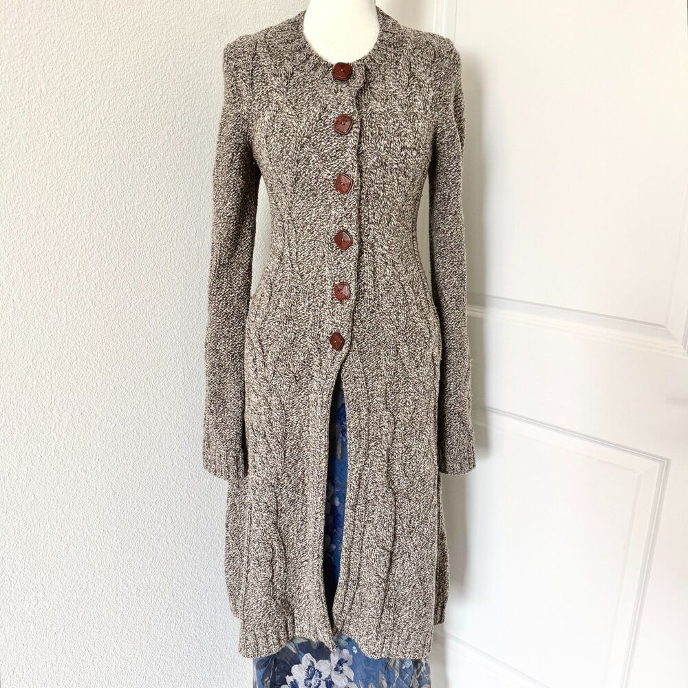 Far Away From Close Anthropologie Brown Knit Duster/Long Cardigan Coat Size S